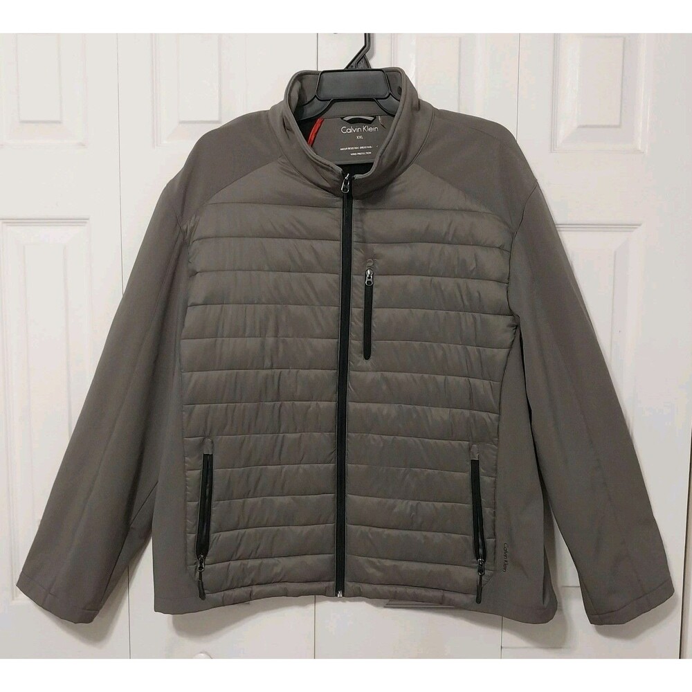 Mens Calvin Klein Puffer Jacket Packable Wind And Water Resistant Gray Size XXL